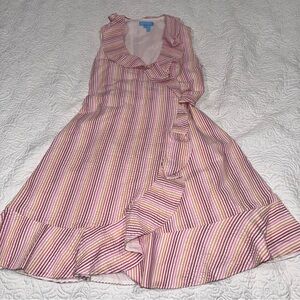 Ruffle Wrap Summer Stripped Dress Pink